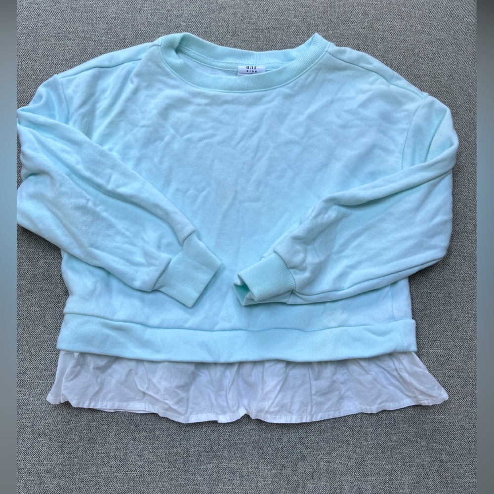 NWOT Gap kids girls light aqua blue sweatshirt with white ruffle size 6-7